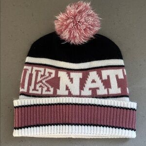 Victorias Secret PINK Black and Pink Knit Beanie with Pom Pom